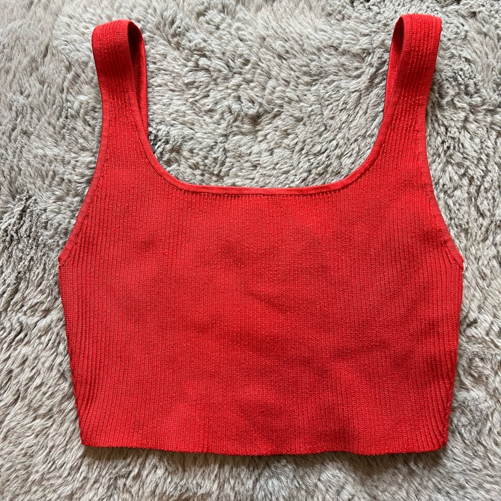 Aritzia Babaton Red Sculpt Knit Squareneck Cropped Tank Top